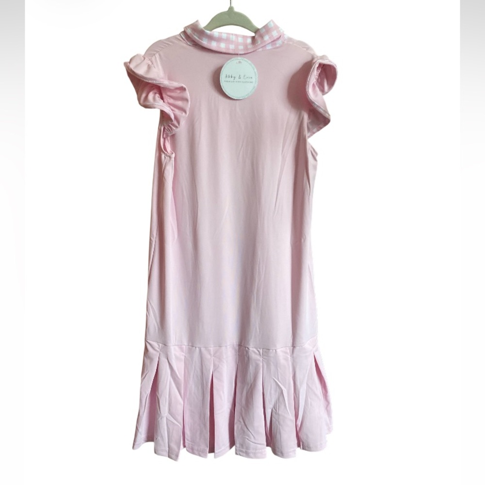 Abby & Evie Pink Polo Collar Dress with Ruffle Sleeves and matching shorts, 8